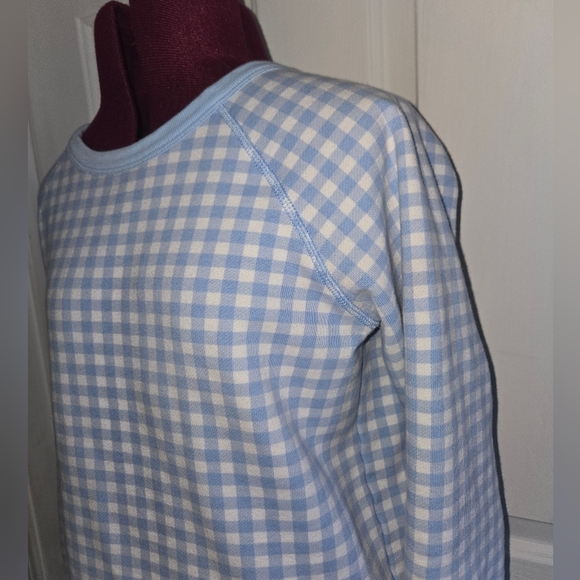 Draper James Fall Light Blue Cotton Small Gingham Crewneck Natalie Sweatshirt - Picture 3 of 9